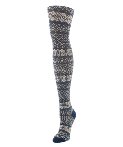 Horizontal Diamond Cotton Blend Sweater Tights : Color: Navy Blazer