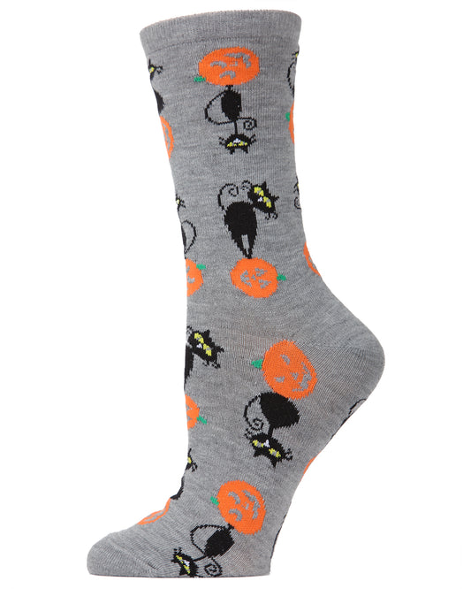 Halloween Pumpkin Cat Crew Socks : Color: Medium Gray Heather