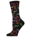 Women's Boo on You Halloween Novelty Crew Socks : Color: Black