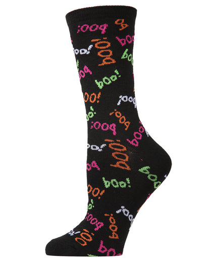 Women's Boo on You Halloween Novelty Crew Socks : Color: Black
