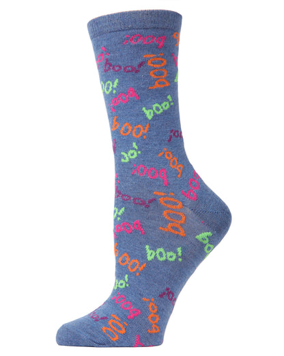 Women's Boo on You Halloween Novelty Crew Socks : Color: Denim Heather