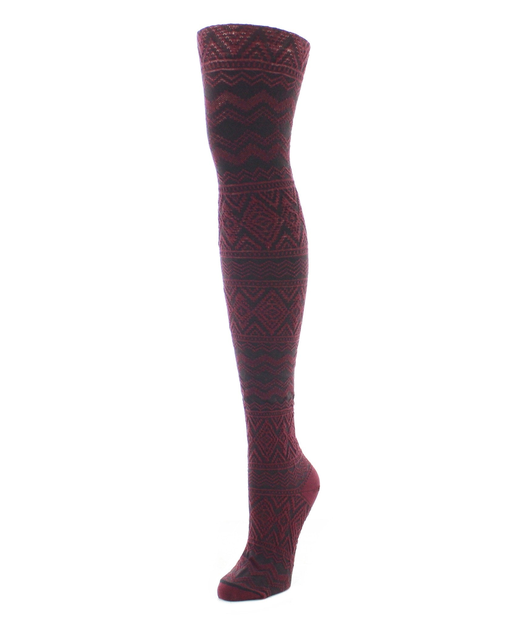 Diamond Fair Isle Patterned Cotton Blend Sweater Tights : Color: Burgundy Heather
