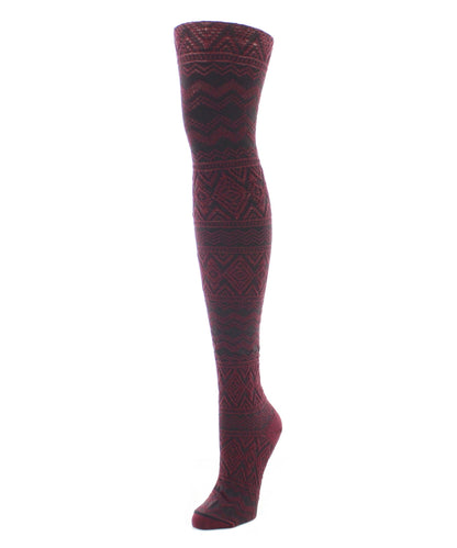 Diamond Fair Isle Patterned Cotton Blend Sweater Tights : Color: Burgundy Heather