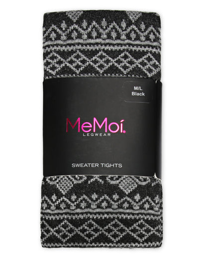 Holiday Snowflake Patterned Cotton Blend Sweater Tights : Color: Black