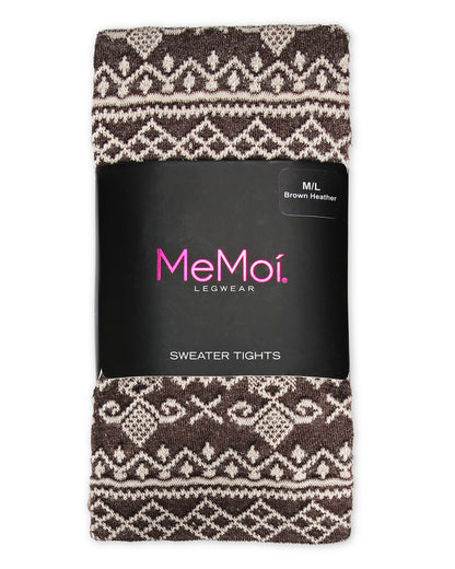 Holiday Snowflake Patterned Cotton Blend Sweater Tights : Color: Brown Heather