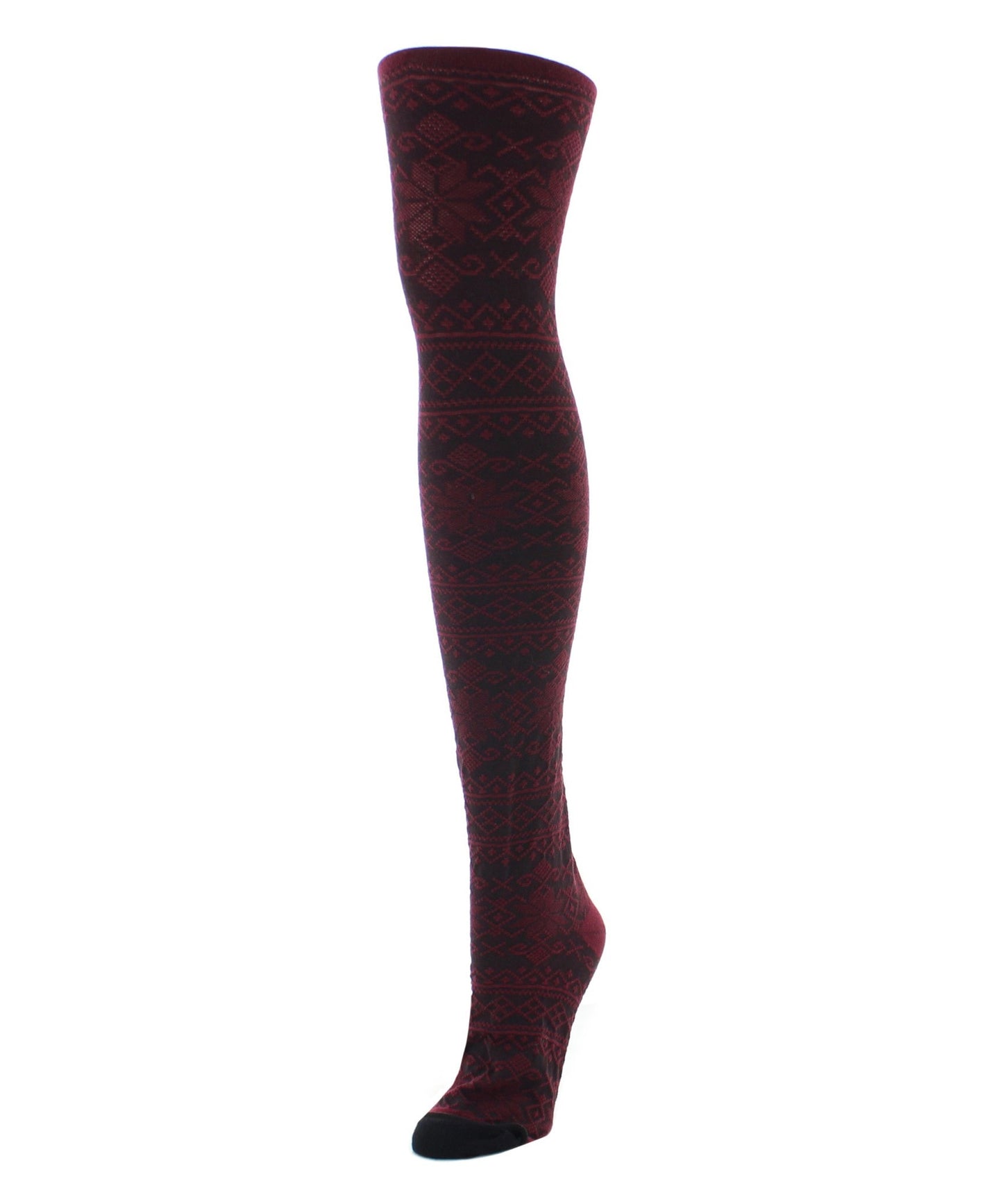Holiday Snowflake Patterned Cotton Blend Sweater Tights : Color: Burgundy Heather