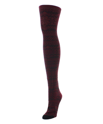 Holiday Snowflake Patterned Cotton Blend Sweater Tights : Color: Burgundy Heather