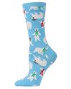 Women's Festive and Fuzzy Polar Bear Crew Socks : Color: Gulf Stream