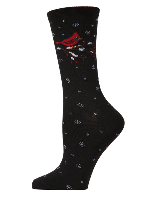Women's Christmas Cardinal Crew Socks : Color: Black