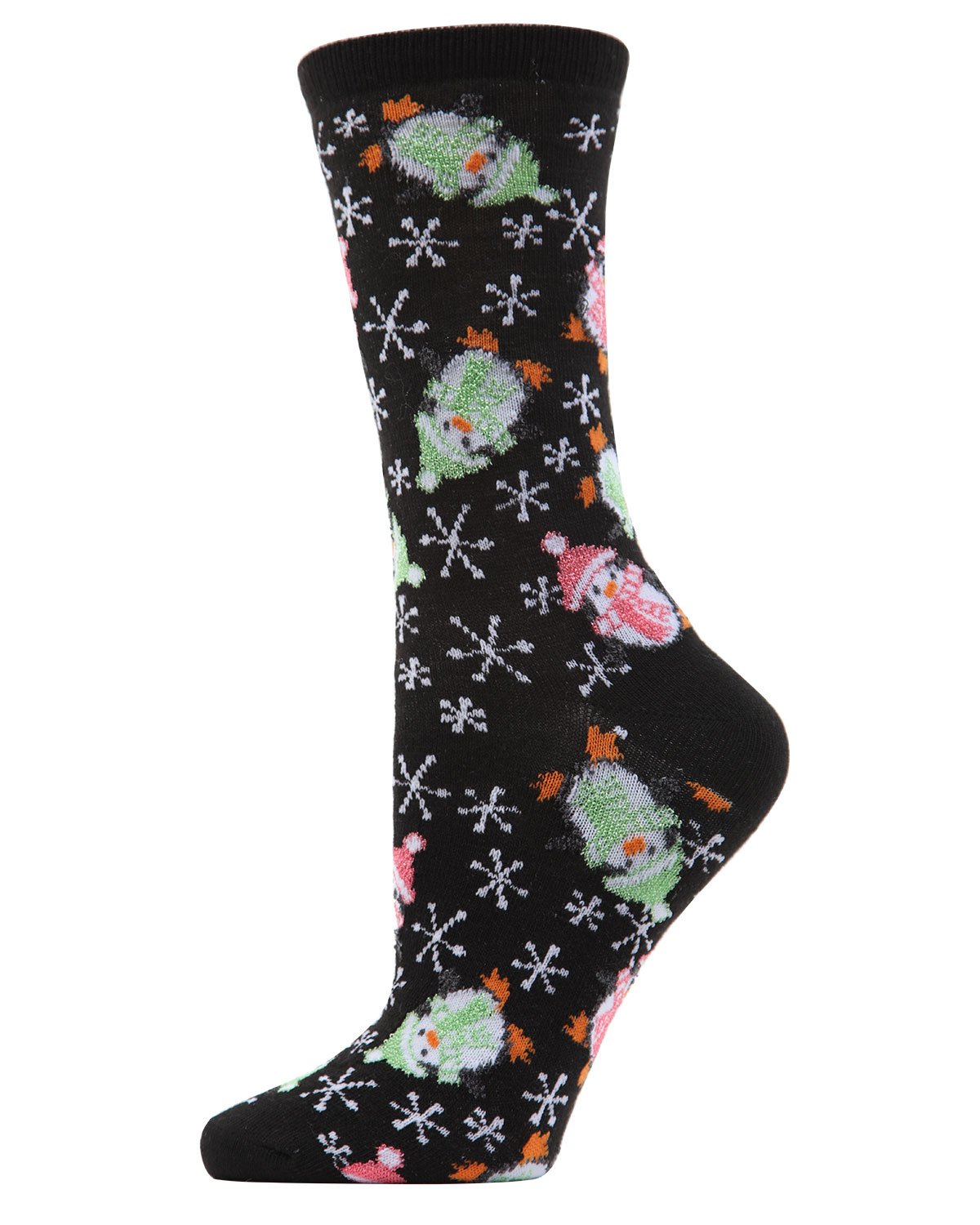 Women's Snowflake Penguins Christmas Crew Socks : Color: Black