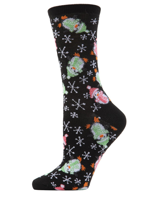 Women's Snowflake Penguins Christmas Crew Socks : Color: Black