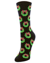 Women's Wreath Christmas Crew Socks : Color: Black