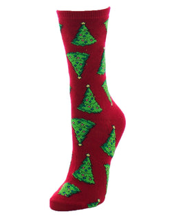 MeMoi Christmas Trees Crew Socks
