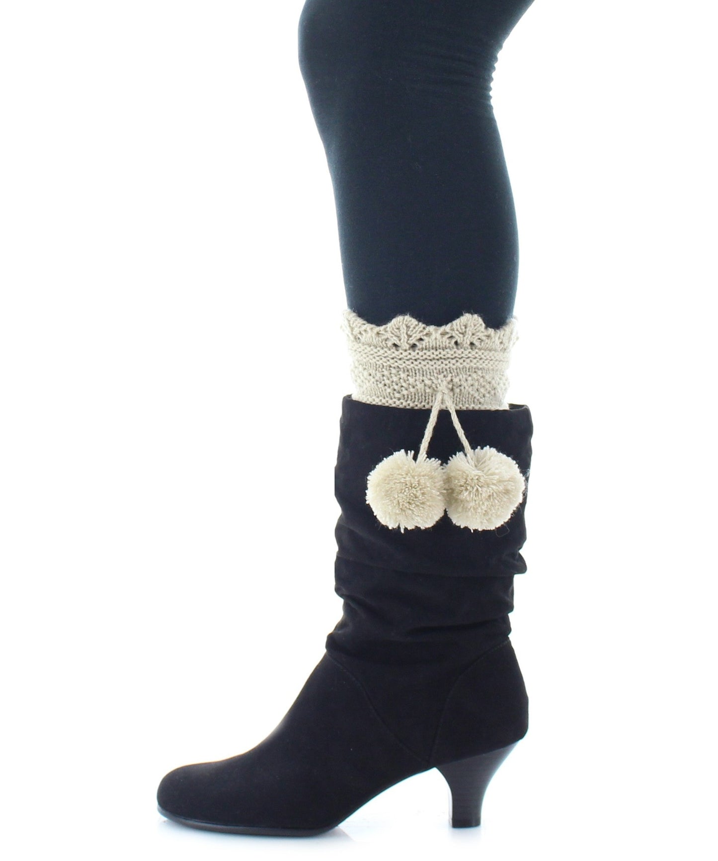 Maglina Dot Diamond Pom-Pom Knit Boot Toppers : Color: Oatmeal