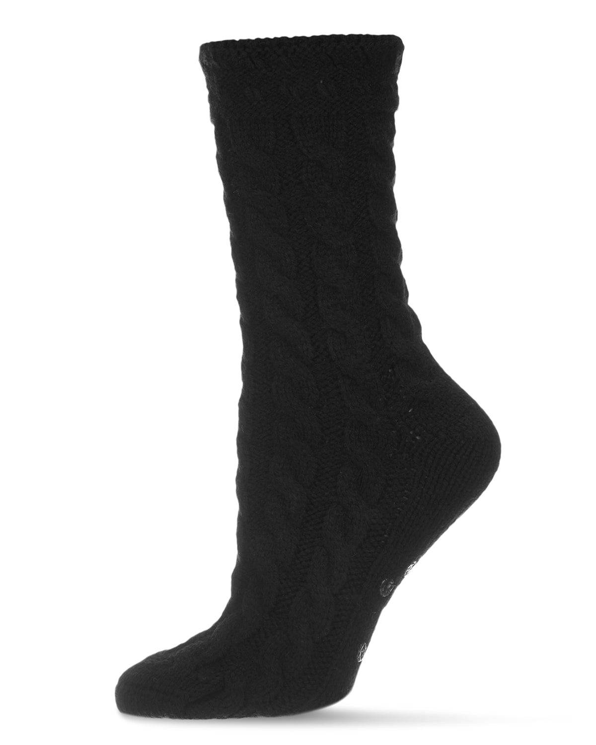 Classic Twist Chunky Knit Non-Skid Crew Sock : Color: Black