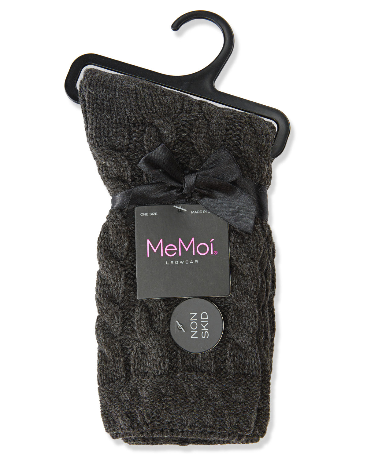 Classic Twist Chunky Knit Non-Skid Crew Sock : Color: Black