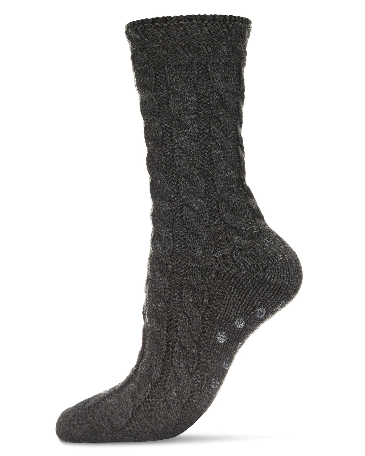 Classic Twist Chunky Knit Non-Skid Crew Sock : Color: Dark Gray Heather