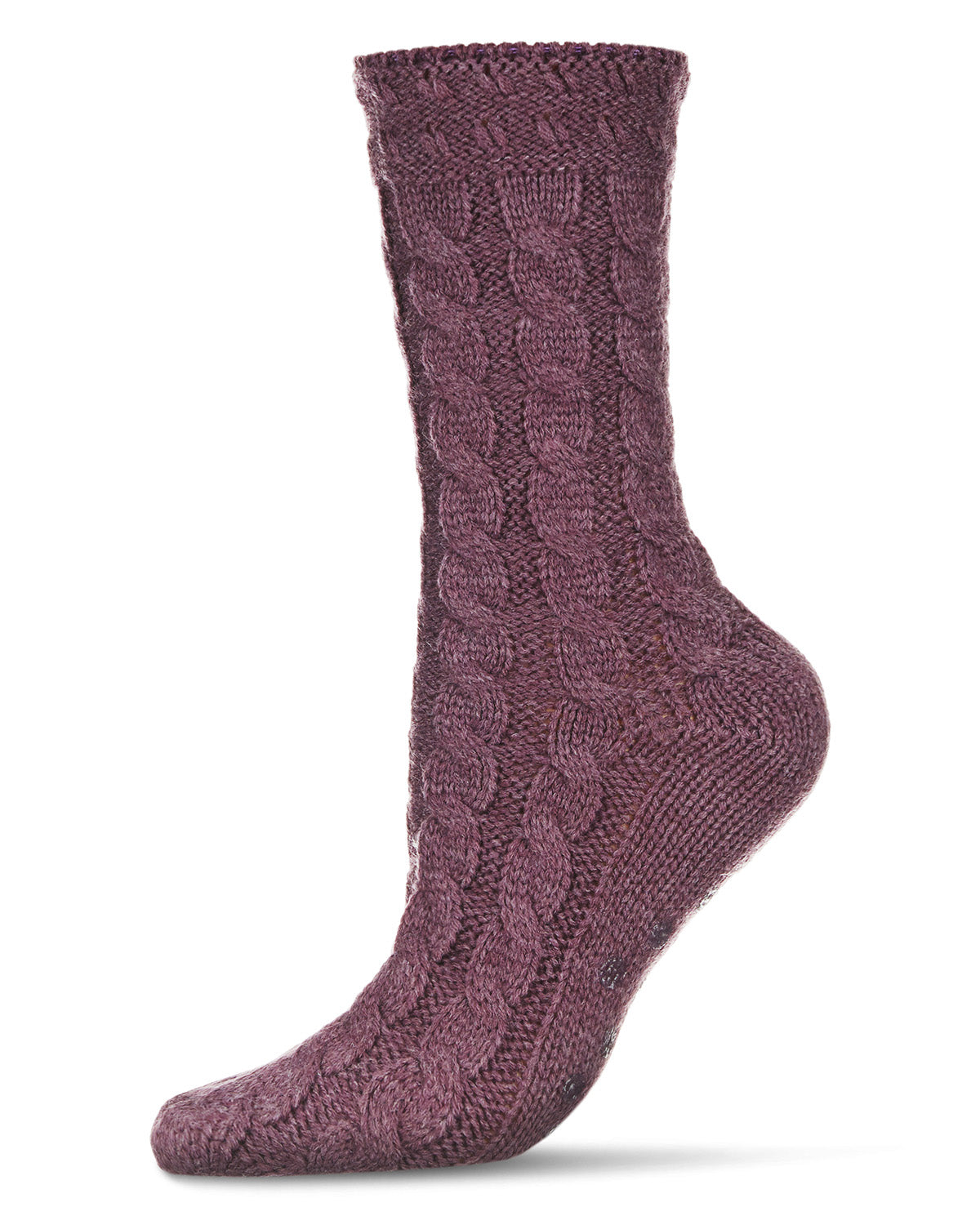 Classic Twist Chunky Knit Non-Skid Crew Sock : Color: Eggplant Heather