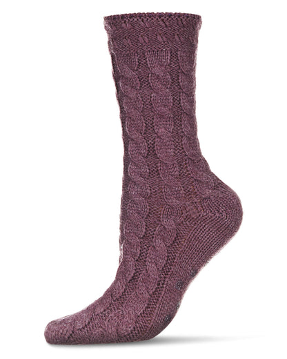 Classic Twist Chunky Knit Non-Skid Crew Sock : Color: Eggplant Heather