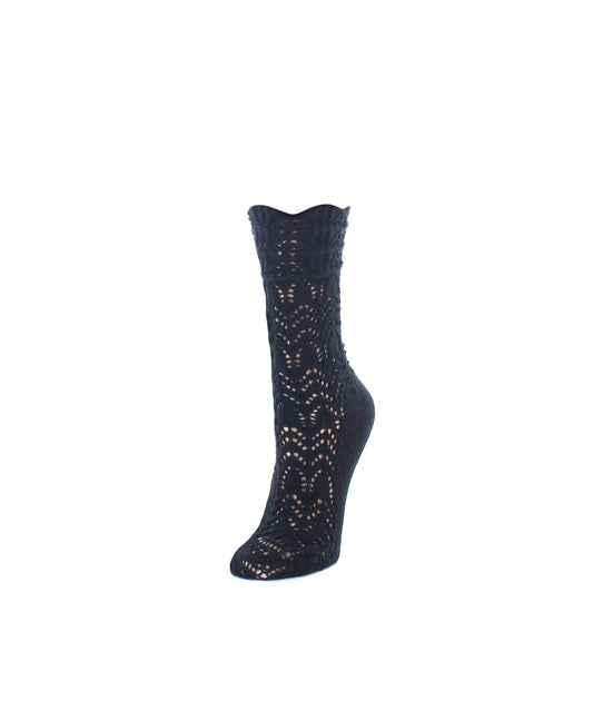 Zig Zag Chunky Knit Crew Socks : Color: Black