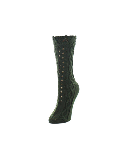 Mixed Patterns Chunky Knit Crew Socks : Color: Olive