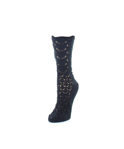 Women's Waves Chunky Open Knit Crew Socks : Color: Black