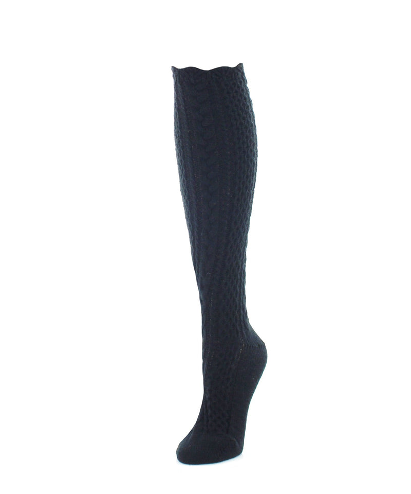 MeMoi Pointelle Braid Chunky Knit Knee-High Socks