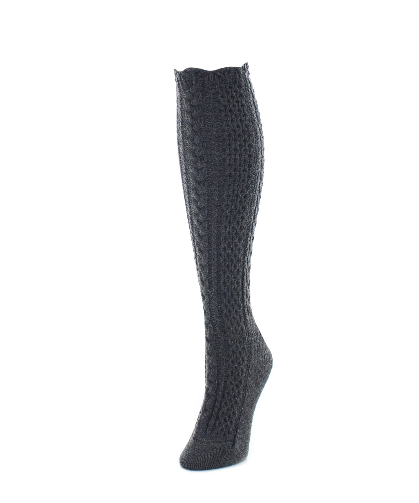 Pointelle Braid Chunky Knit Knee-High Socks : Color: Dark Gray Heather