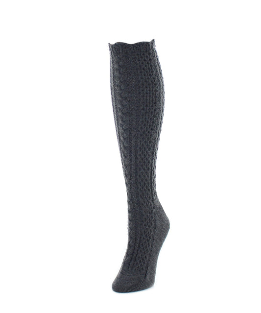 Pointelle Braid Chunky Knit Knee-High Socks : Color: Dark Gray Heather