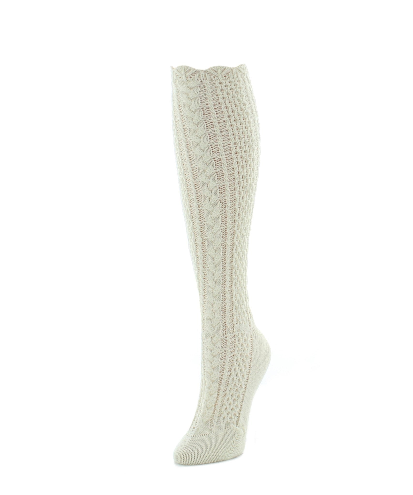 Pointelle Braid Chunky Knit Knee-High Socks : Color: Ivory