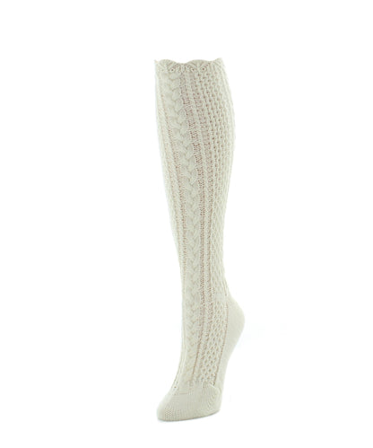 Pointelle Braid Chunky Knit Knee-High Socks : Color: Ivory