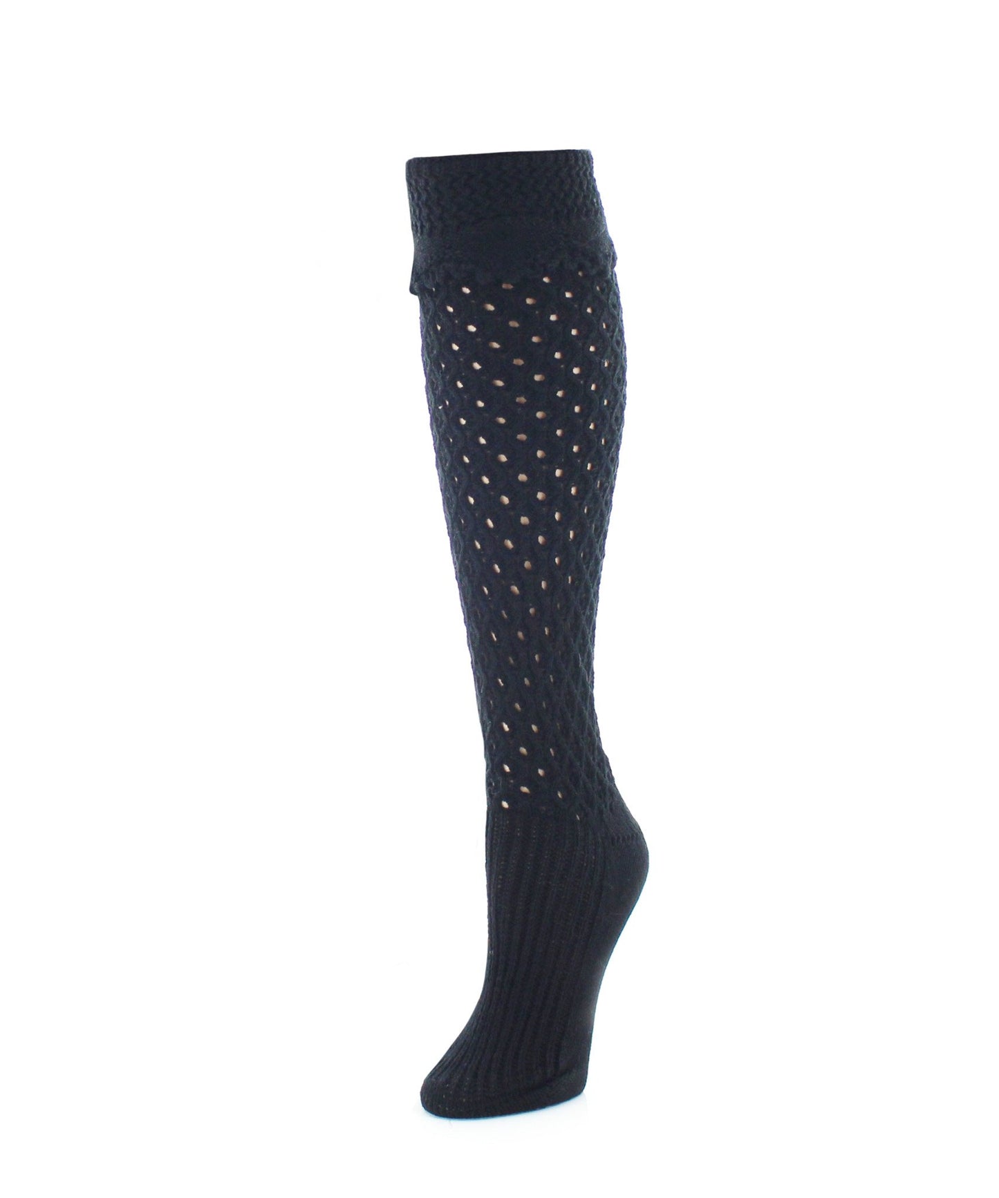 Waffle Chunky Knit Knee-High Sock : Color: Black