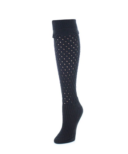 Waffle Chunky Knit Knee-High Sock : Color: Black