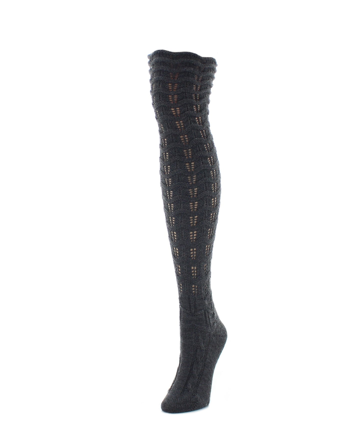 Chevron Stripe Chunky Knit Over-The-Knee Warm Socks : Color: Dark Gray Heather