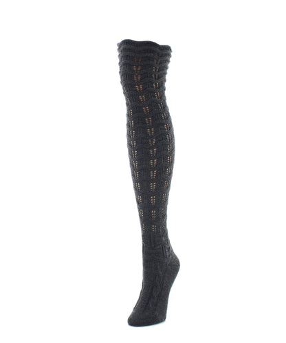 Chevron Stripe Chunky Knit Over-The-Knee Warm Socks : Color: Dark Gray Heather