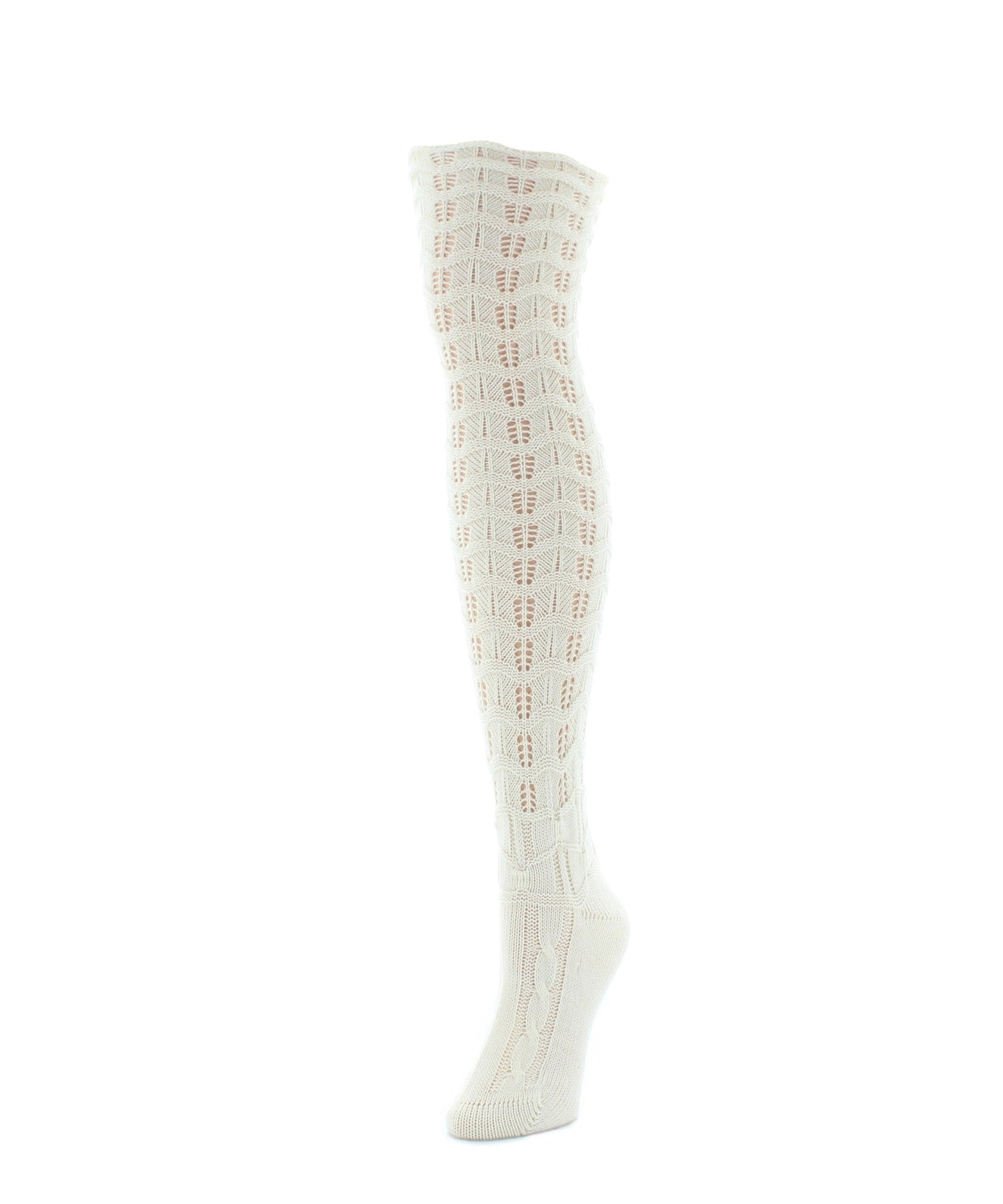 Chevron Stripe Chunky Knit Over-The-Knee Warm Socks : Color: Ivory