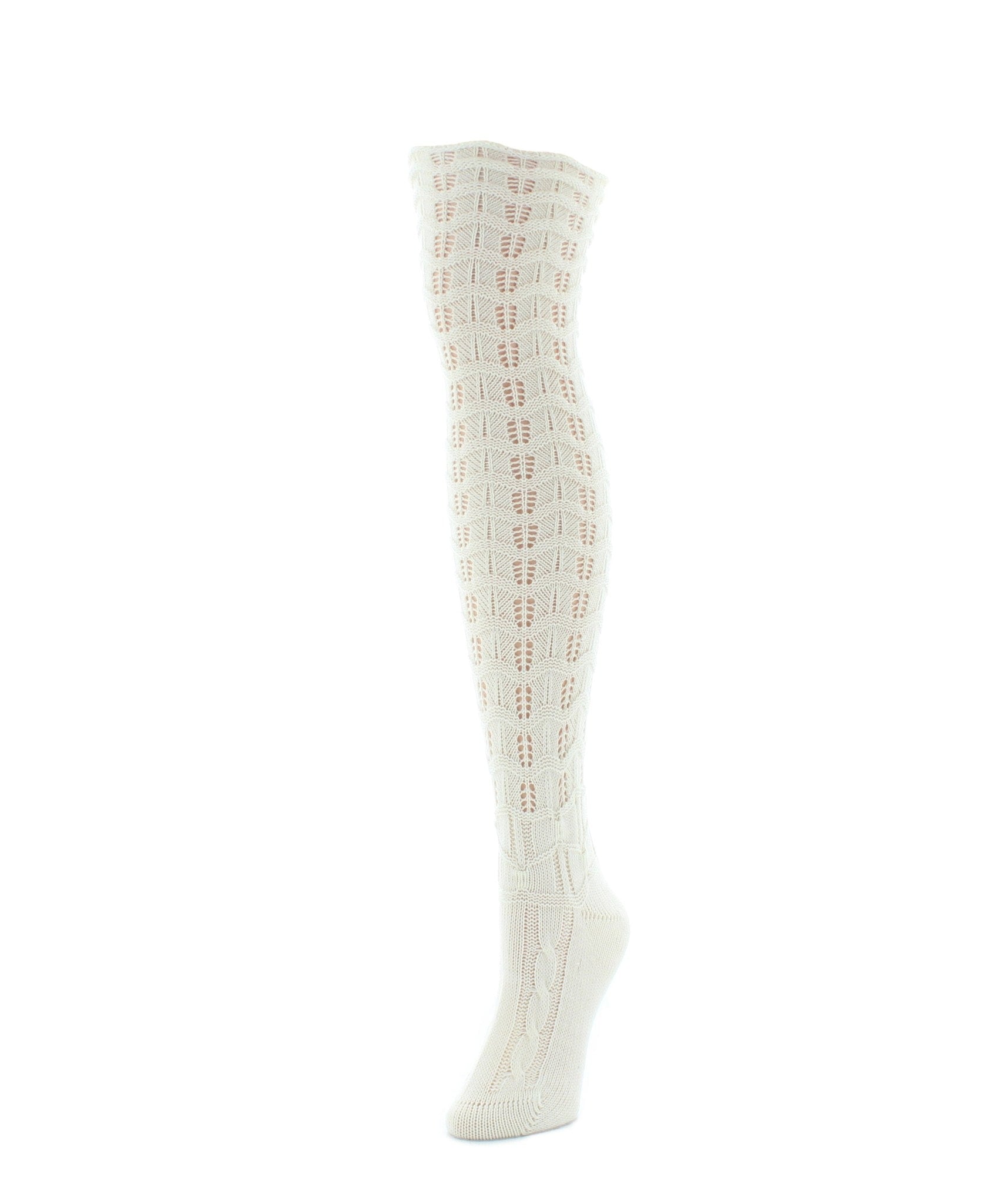 Chevron Stripe Chunky Knit Over-The-Knee Warm Socks : Color: Ivory