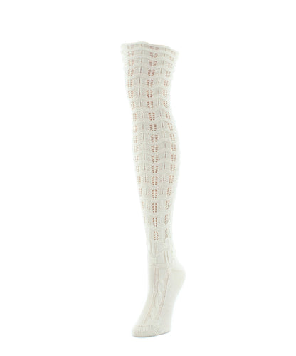 Chevron Stripe Chunky Knit Over-The-Knee Warm Socks : Color: Ivory