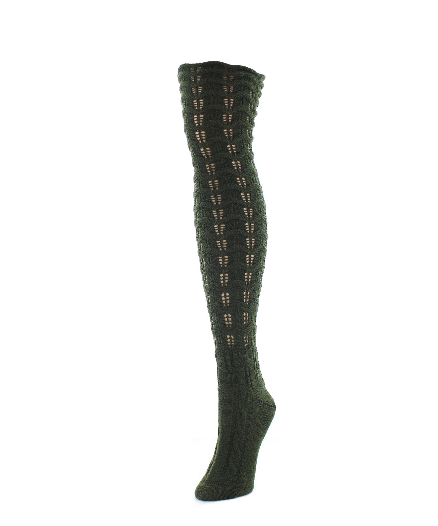 Chevron Stripe Chunky Knit Over-The-Knee Warm Socks : Color: Olive