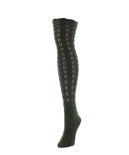 Chevron Stripe Chunky Knit Over-The-Knee Warm Socks : Color: Olive
