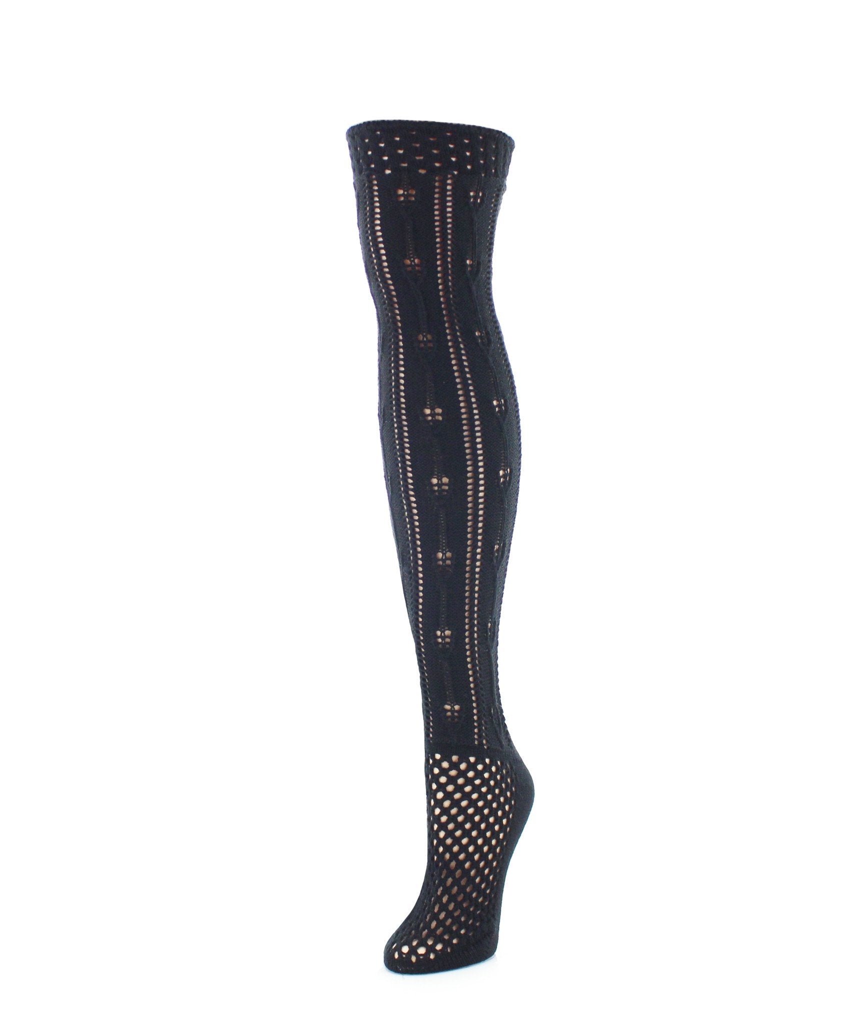 Crochet Stripe Chunky Knit Over-The-Knee Warm Socks : Color: Black