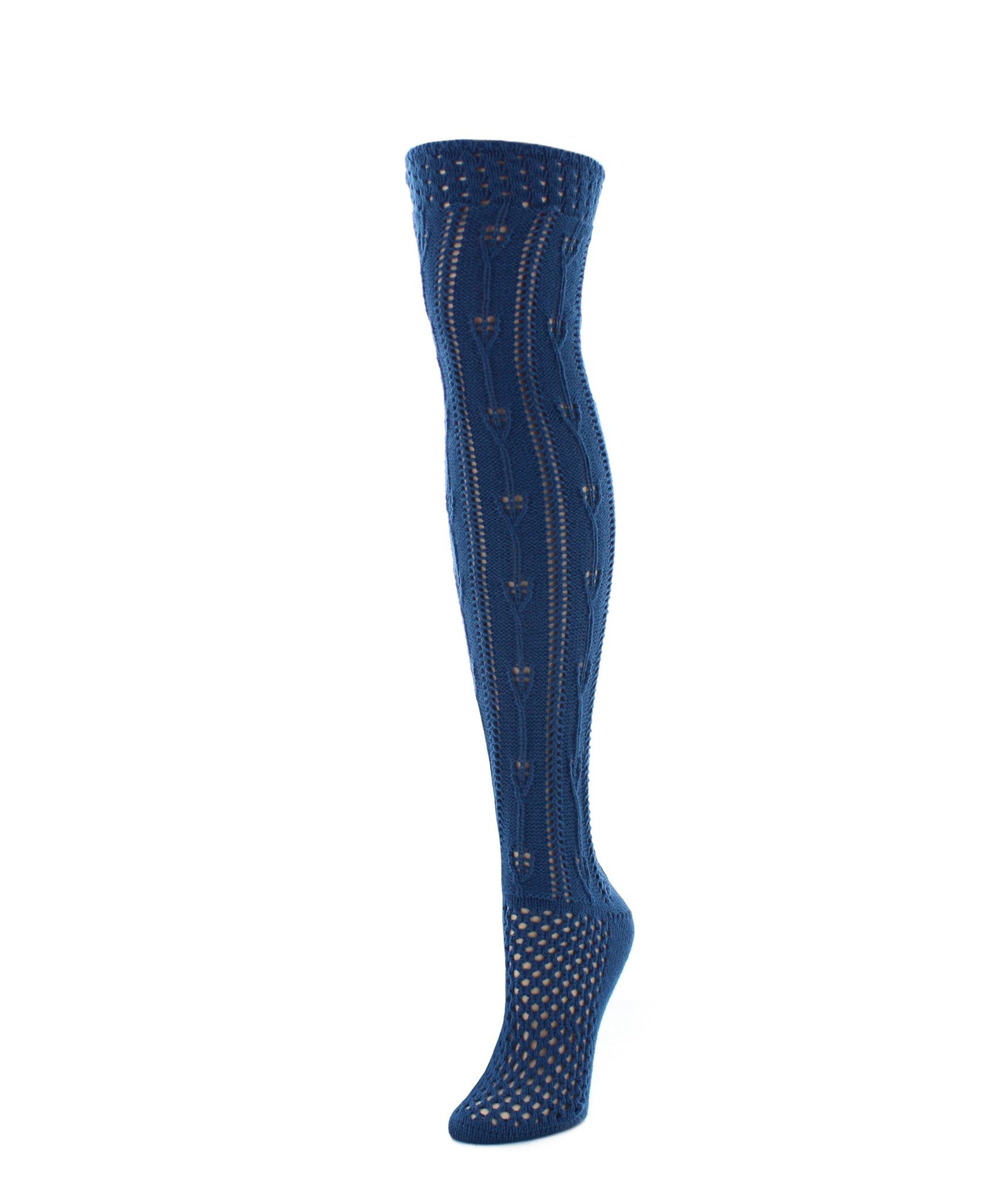 Crochet Stripe Chunky Knit Over-The-Knee Warm Socks : Color: Blue