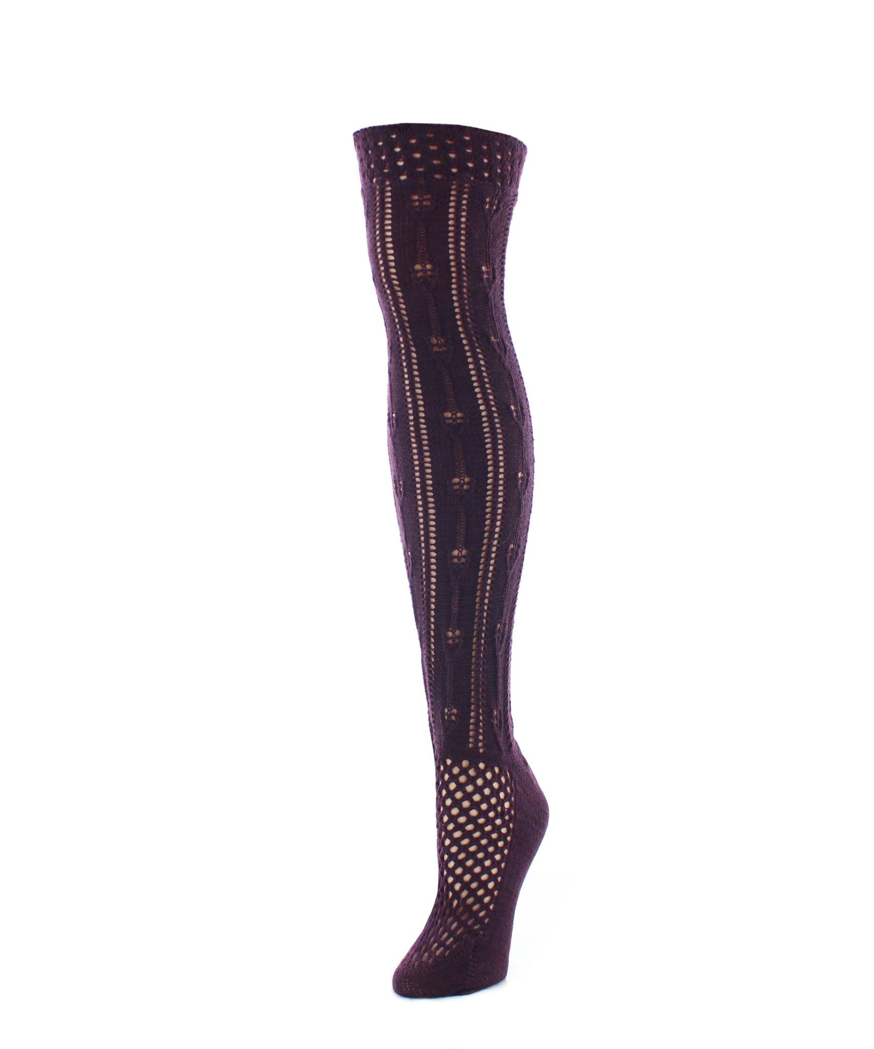 Crochet Stripe Chunky Knit Over-The-Knee Warm Socks : Color: Eggplant