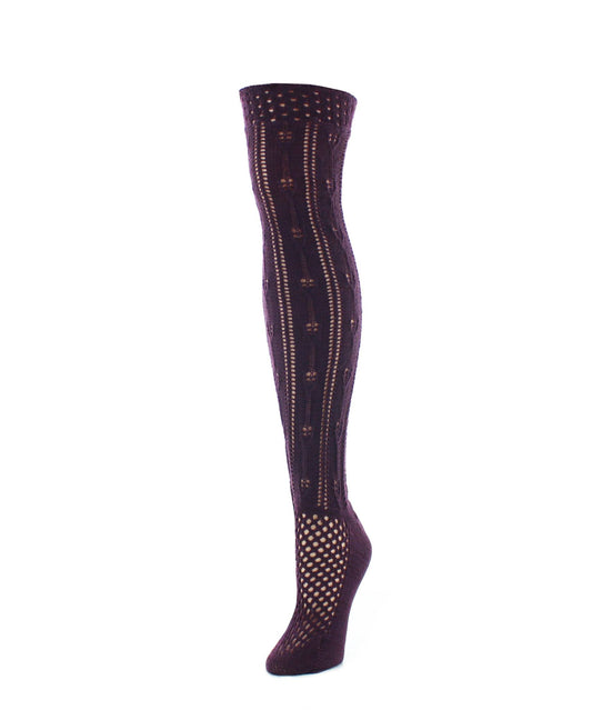 Crochet Stripe Chunky Knit Over-The-Knee Warm Socks : Color: Eggplant