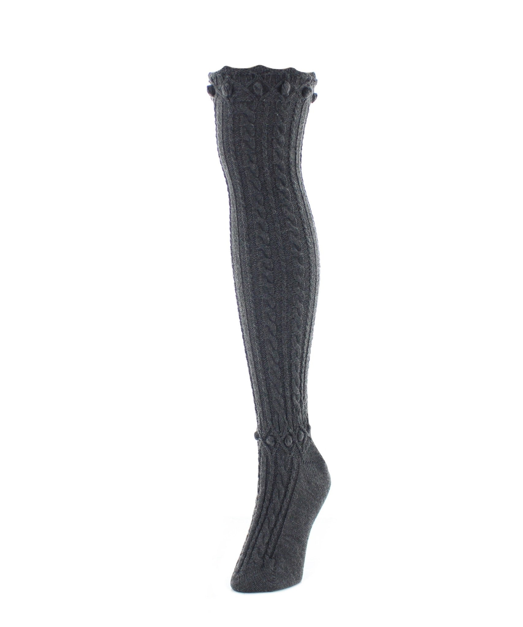 Dotty Diamond Chunky Knit Over-The-Knee Warm Socks : Color: Dark Gray Heather