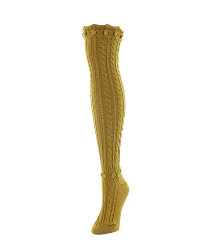 Dotty Diamond Chunky Knit Over-The-Knee Warm Socks : Color: Mustard