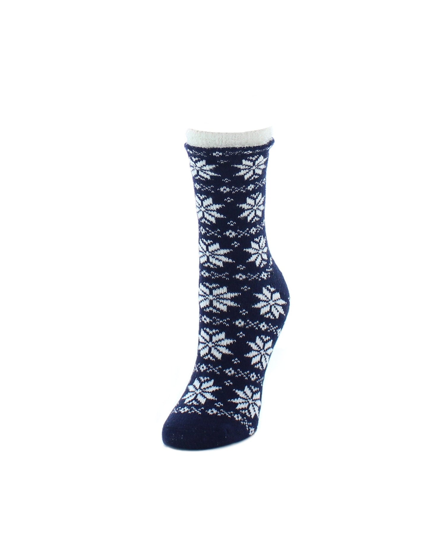 Women's Holiday Snowflake Fuzzy Lined Crew Socks : Color: Peacoat