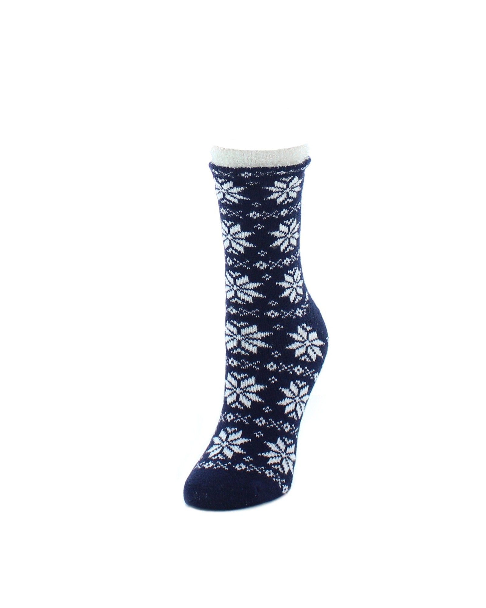 Women's Holiday Snowflake Fuzzy Lined Crew Socks : Color: Peacoat