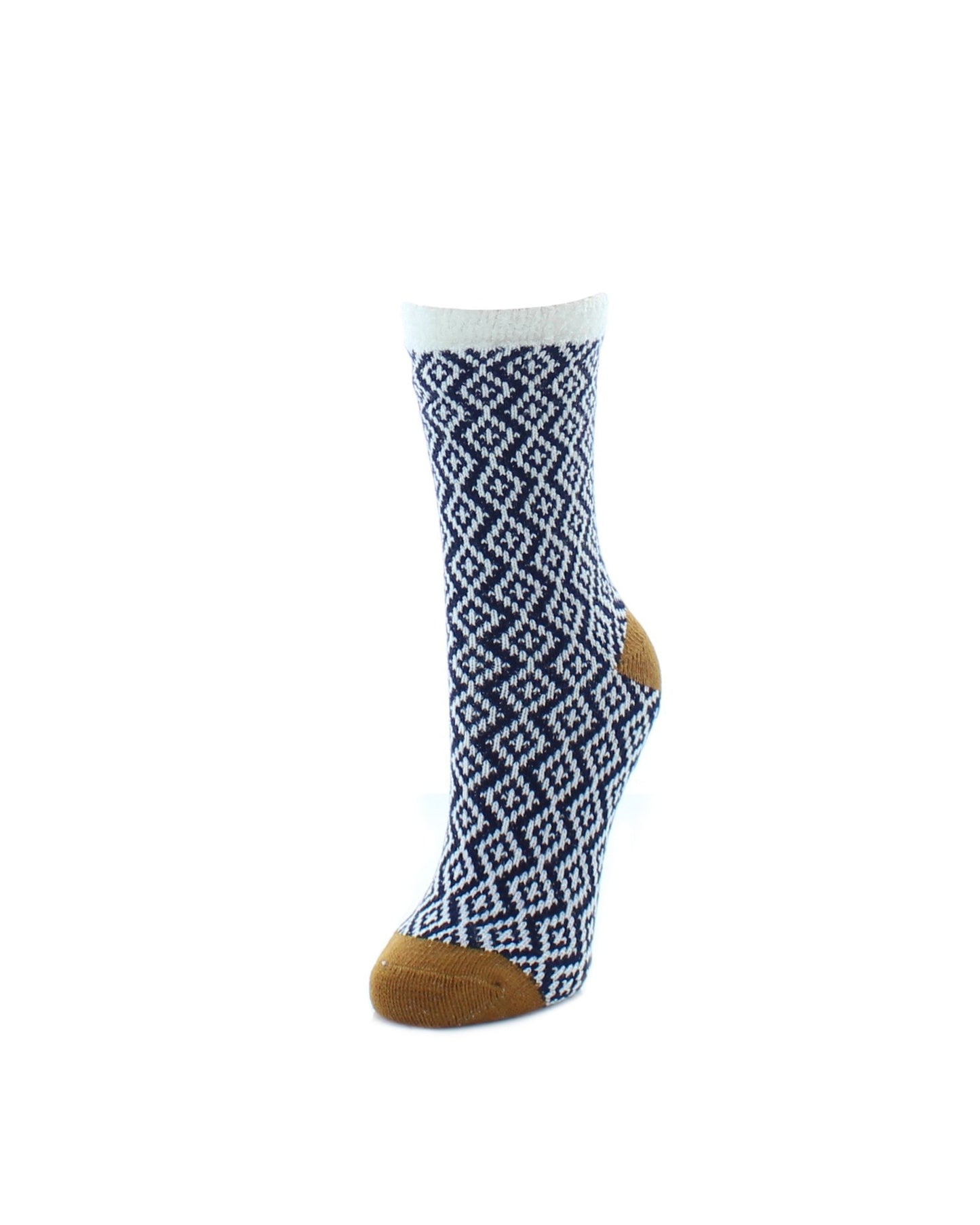 Trellis Fuzzy Lined Non-Skid Crew Socks : Color: Peacoat