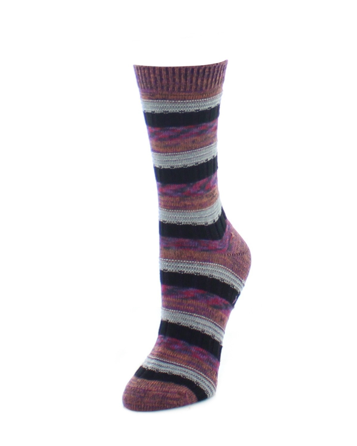 Multicolor Spacedye Stripe Fuzzy Boot Socks : Color: Black